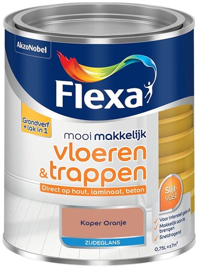 Flexa - Mooi Makkelijk Vloeren & Trappen Zijdeglans - Koper Oranje - Mengverf - 750 Ml
