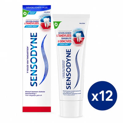 Sensodyne Gevoelige Tanden & Gencives Tandpasta Caring Mint – 12 × 75 ml