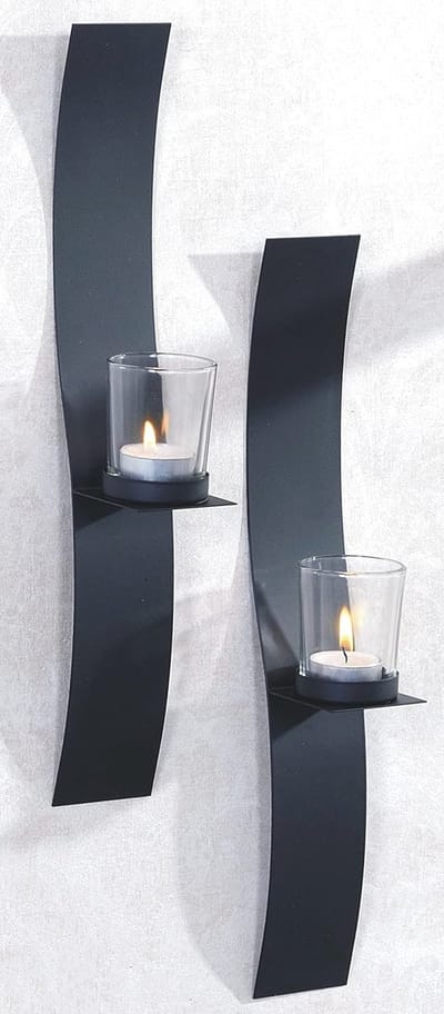 Wandkandelaar van metaal en glas - 6 x 39,5 cm - Zwart - Decoratieve Theelichthouder voor Woonkamer en Feestjes