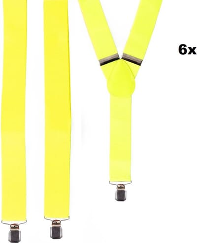 6x Bretel neon/fluor geel - 35mm breed - Themafeest party fluor neon festival party carnaval feest