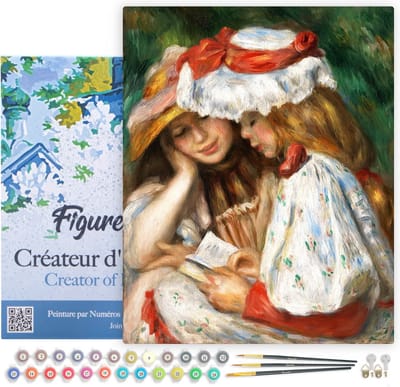 Figured'Art Schilderen op Nummer Volwassenen met lijst - Jonge Meisjes lezen - Renoir - Handwerk acrylverf Kit DIY Compleet - 40x50cm Canvas al ingelijst