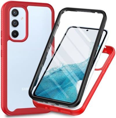 Hoesje met Ingebouwde Screenprotector Geschikt voor Samsung Galaxy A34 | Full Protect valbescherming | Doorzichtig / Rood