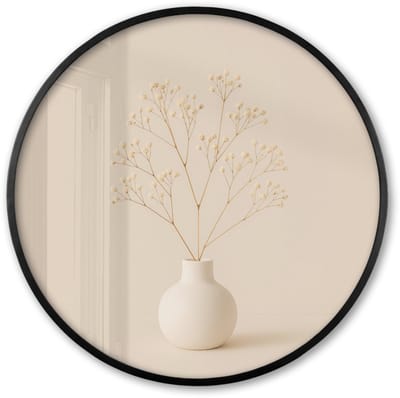 Poster in lijst Rond - Fotolijst 60x60 cm - Posters - Vaas - Takken - Bloemetjes - Wit - Ronde posterlijst zwart - Decoratie - Wanddecoratie woonkamer - Muurdecoratie slaapkamer