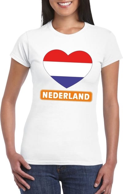 Supporters t-shirt - met Nederlandse vlag in hartje vorm - wit - voor dames - Holland S