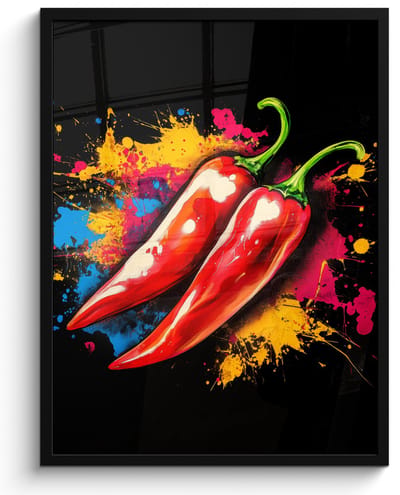 Poster in lijst - Fotolijst 50x70 cm - Posters - Peper - Graffiti - Verf - Abstract - Modern - Kleurrijk - Posterlijst zwart - Decoratie - Wanddecoratie woonkamer - Muurdecoratie slaapkamer