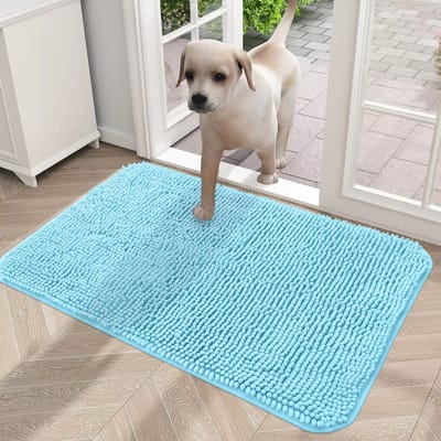 Deurmat voor Honden - Wasbare Hondenmat Binnen, Antislip, Sneldrogend Microvezel voor Modderige Poten - Blauw