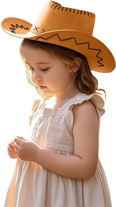 Kinder Zonnehoed - Western Stijl - Zomerse Bescherming - Brede Rand - 40 x 35 cm - Effengekleurd