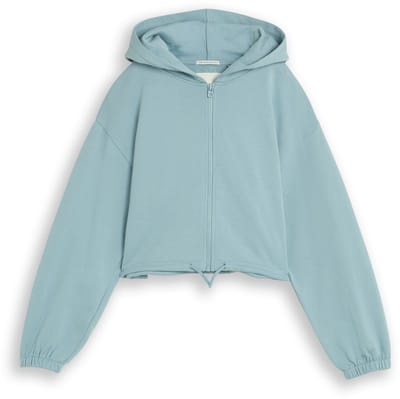 Tom Tailor - Korte hoodie-sweatjack met trekkoord - Maat 176 - tourmaline