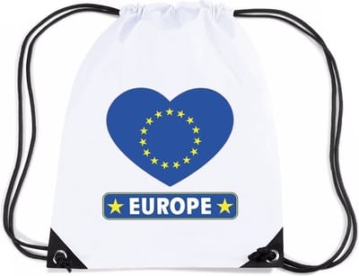 Europa thema sporttas - nylon rijgkoord rugzak - wit met hartjes vlag print - supporters - 11 liter - 45 x 34 cm