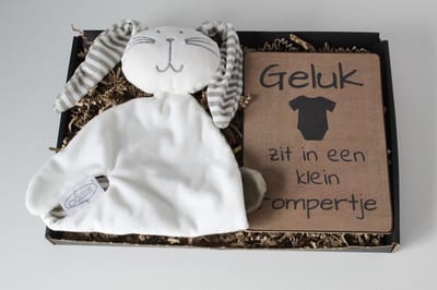Brievenbus cadeau knuffel konijn wit - tekstbord - knuffel - kraamcadeau - cadeau zwangerschap