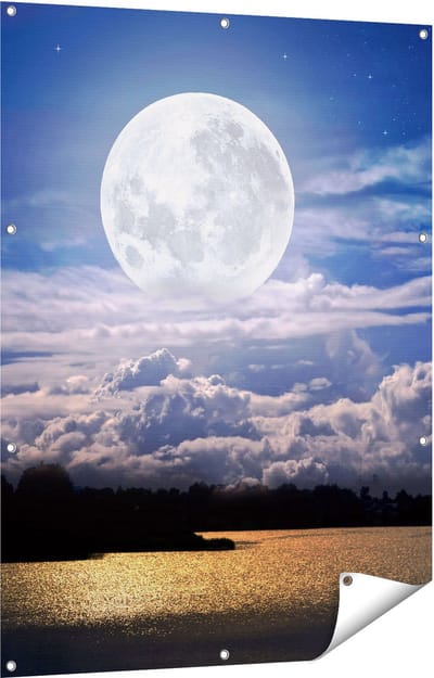 Gards Tuinposter Volle Maan bij het Water - 90x120 cm - Tuindoek - Tuindecoratie - Wanddecoratie buiten - Tuinschilderij