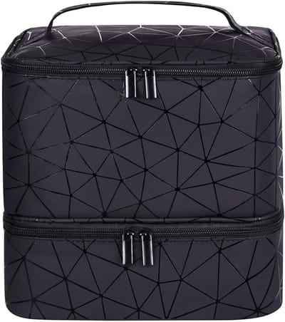 Nagellak koffer - Make-up tas - Dubbellaagse nagellak organizer - Reistasje voor cosmetica - Make-uptas voor dames - Zwart - 25cm x 20cm x 24cm