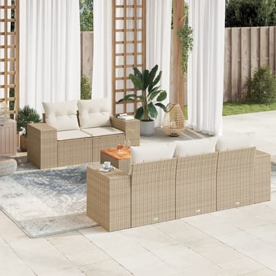 vidaXL - 6-delige - Loungeset - met - kussens - poly - rattan - beige
