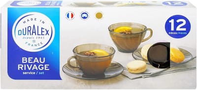 Set van 12 Temperglas Kop en Schotel Set, 180 ml, Transparant