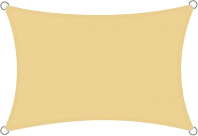 Rechthoekige schaduwdoek 3x4 m – Buiten schaduwzeil 4x3 m van ademend HDPE (185g/m²) met 98% UV-bescherming, geschikt voor patio, tuin en pergola, zandkleur.