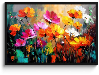 Poster in lijst - Fotolijst 90x60 cm - Posters - Felgekleurd - Bloemblaadjes - Abstract - Posterlijst zwart - Decoratie - Wanddecoratie woonkamer - Muurdecoratie slaapkamer