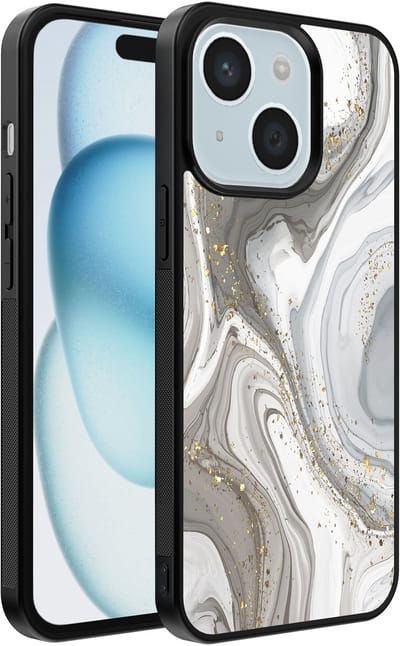 Smartphonica Telefoonhoesje geschikt voor iPhone 15 met marmer opdruk - TPU backcover case marble design - Zilver geschikt voor iPhone 15