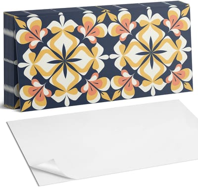 Coloray Plaktegels - Geometrisch bloemenpatroon Zelfklevende Wandtegels - 40 cm x 20 cm - Geel Plaktegels - 10 stuks - Rechthoek PVC Tegels - Plaktegels Badkamer - Vloertegels Zelfklevend - Vinyl Tegels - Portugese Tegels