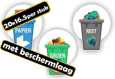 Jerma - Recycling - Stickers - Kliko – 3 St - 16.5x25 cm - Zelfklevend - Vinyl - Weerbestendig