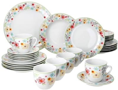 Zylo® Serviesset 30 Delig - 6 Persoons - Compleet Servies - Porseleinen - 27x22x15cm - Bloemen