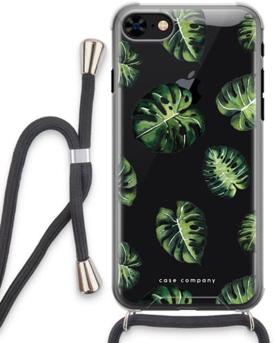 Case Company® - Hoesje met koord geschikt voor iPhone 8 hoesje met Koord - Tropische bladeren - Telefoonhoesje met Zwart Koord - Bescherming aan alle Kanten en Over de Schermrand