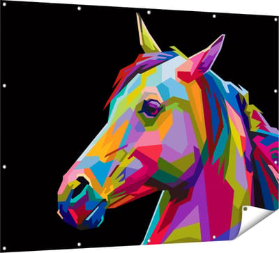 Gards Tuinposter Kleurrijke Paardenkop - Paard - Abstract - 160x120 cm - Tuindoek - Tuindecoratie - Wanddecoratie buiten - Tuinschilderij