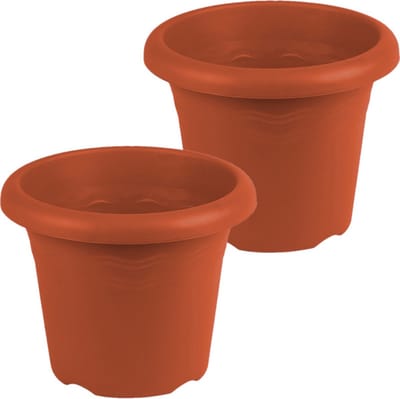 Hega Hogar Plantenpot/bloempot - 2x - kunststof - terra cotta - D30 x H23,5 cm - Plantenbakken/bloembakken voor buiten