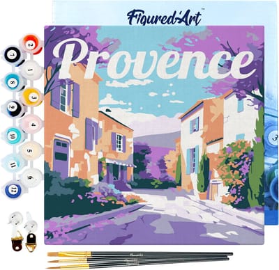 Figured'Art Mini Schilderen op Nummer Volwassenen 20x20cm met lijst Reisposter Provence Lente - Klein Formaat Creatieve Hobby Kit DIY Art Nummer Compleet