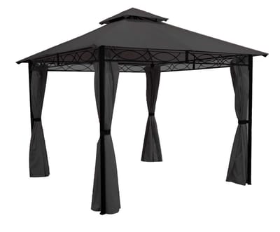 Luxe Paviljoen 3x3m | Tuinpaviljoen Antraciet | Zonder Schroeven Opzetten | 100% Waterdicht PVC gecoat 270g/m² | Met Zijwanden | Partytent / Overkapping / Tuintent | Façil