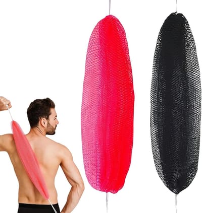 Dailygoods - 2 stuks Afrikaanse netspons set exfoliërende badspons douchespons wasdoek polyamide groot formaat zwart lichaamspeeling voor douche bad thuis en reizen