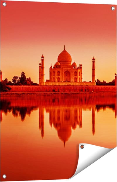 Gards Tuinposter Taj Mahal bij Zonsondergang - 60x80 cm - Tuindoek - Tuindecoratie - Wanddecoratie buiten - Tuinschilderij