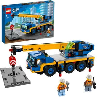 LEGO® City Mobiele kraan 60324 bouwset; bouwvoertuig met een werkende kraanarm, steunvoeten en een lier; inclusie minifiguren van een bestuurder en bouwvakker; voor jongens en meisjes vanaf 7 jaar (340 onderdelen)