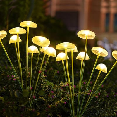 GELLDG Tuinverlichting op zonne-energie – 2-pack – 8 LED's – Kwallen- en vuurvliegjesverlichting – Zwaaiende lampen geschikt voor tuinen, terrassen en struiken – Warmwit licht
