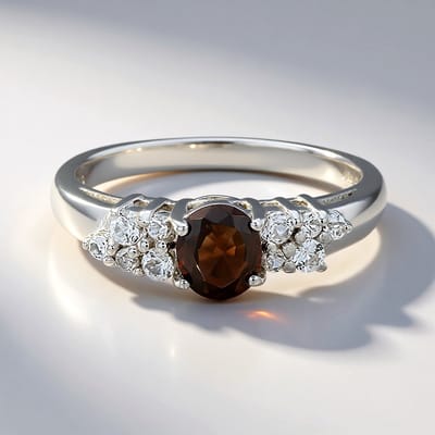 Cavill - Zilveren ring met 0,72 ct chocolade zirkoon - 925 sterling zilver - Luxe ovale ring met witte topaas 0,27 ct - Moderne elegante damesring