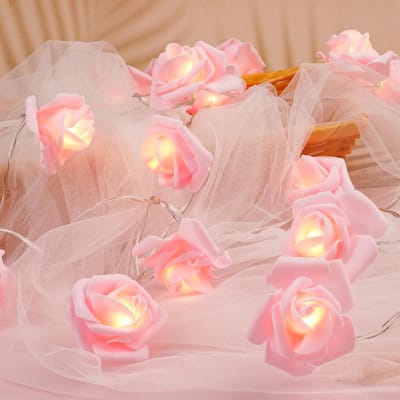 Roos Fairy String Lights, 20 stuks LED Rose Fairy Light Batterij Aangedreven Slaapkamerverlichting voor Valentijnsdag Bruiloft Outdoor Meisjes Slaapkamer Moederdag Verjaardagsfeestje Decoraties（ Roze roos - warm wit licht）