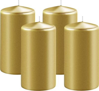 Enlightening Candles Cilinderkaars/stompkaars - 4x - goud - D6 x H10 cm - 36 branduren - Dikke kaarsen - Voor kandelaar of plateau
