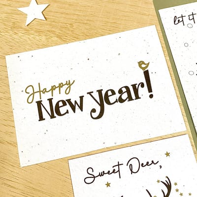 Wenskaarten Happy New Year - Pak van 10 stuks inclusief enveloppes - Kerst & Nieuwjaar - Plantbare kaarten - Bloom Your Message