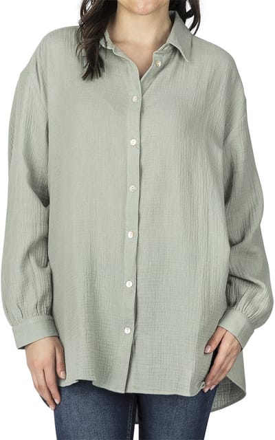 DENIMFY Dames Blouse DFMathilda bequem Groen M/L Volwassenen gemaakt van 100% katoen
