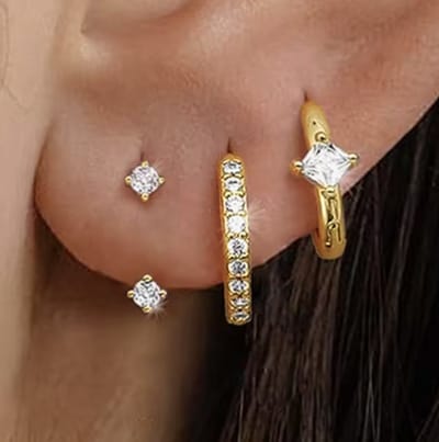 Oorbellen Set - 3 stuks - Kleur: Goud - Luxe Oorbellen - Incl. Cadeauverpakking - Oorhangers / Oorring / Oorknopjes - Hoge Kwaliteit RVS - Stainless Steel / Roestvrijstaal - Verkleurt Niet - Oorbellen Set - Oorbellen Vrouwen / Dames