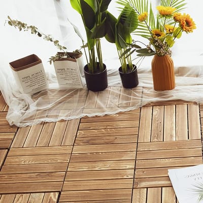 Terrastegels Hout - Vloertegels Buiten - Tuin Decoratie - In elkaar grijpend Ontwerp - 30x30 cm - Houtkleur