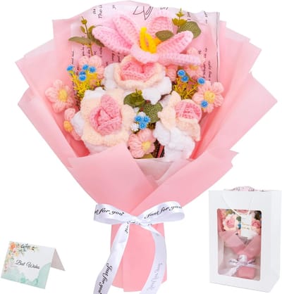 Gehaakte Rozen Bos - Kunstbloemen Boeket - Feestelijke Decoratie - Handgemaakt Uniek - 38 x 7 x 28 cm - Roze