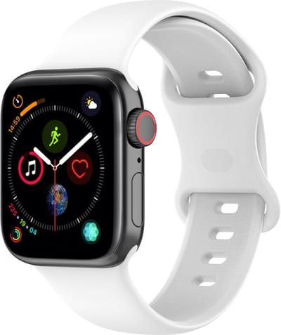 By Qubix - Geschikt voor Apple Watch bandje - Siliconen sportbandje - Wit - Maat: M/L - Geschikt voor Apple Watch 44mm / 45mm / 46mm / 49mm (Ultra 1,2 en 3) - siliconen sport bandje - smartwatchbandje