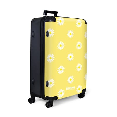 NoBoringSuitcases.com® - Koffer groot - Reiskoffer lichtgewicht - Pastel geel met madeliefjes - Rolkoffer met 4 wielen - Grote trolley XL - 98 liter bagage