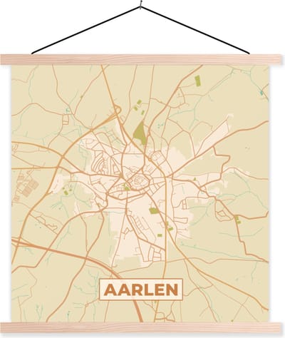 Posterhanger incl. Poster 40x40 cm - Schoolplaat - Retro - Aarlen - Plattegrond - Stadskaart - Kaart - Textielposter - Blanke latten - Stadskaart