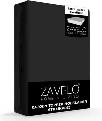 Zavelo Katoen Topper Hoeslaken Strijkvrij Zwart - Lits-jumeaux (180x220 cm) - 100% Katoen - 10cm Hoekhoogte - Hoogwaardige Kwaliteit