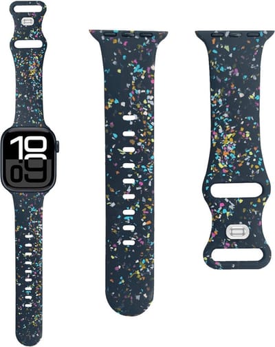 Siliconen bandje - geschikt voor Apple Watch 1/2/3/4/5/6/7/8/9/10/11/ SE (1,2,3) met maat 38 mm / 40 mm / 41 mm en 42 mm (Watch 10/11) - donkerblauw-confetti