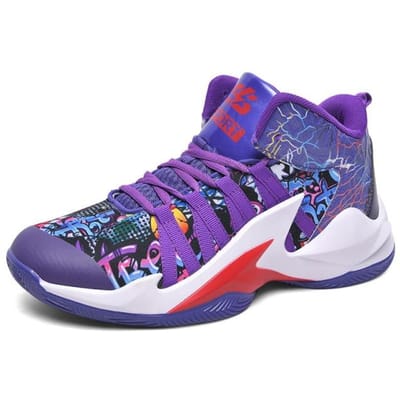 Nieuwe Heren Basketbalschoenen Mode Graffiti Paars Basketbalsneakers Heren Antislip Slijtvast Sport Gym Trainingsschoen 40