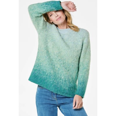 Tricot pullover van pluizige wolpool - petrol / gedess. - Gr. 44 van Goldner Fashion