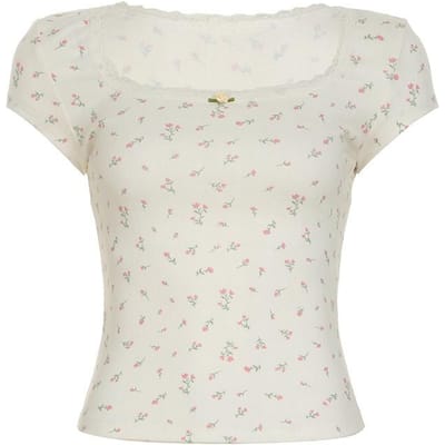 Helder en Lieflijk Bloemen T-shirt met Korte Mouwen Dames Zomer Nieuw Ronde Hals Leeftijdsverlagend en Slank Top S white