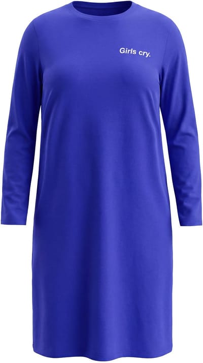 Studio Untold - Dames - Jersey jurk A-lijn midi-lengte boogprint lange mouwen - Blauw - Maat 42+